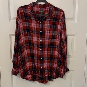 Red and Pink Plaid Button-Up Shirt - Size 1X